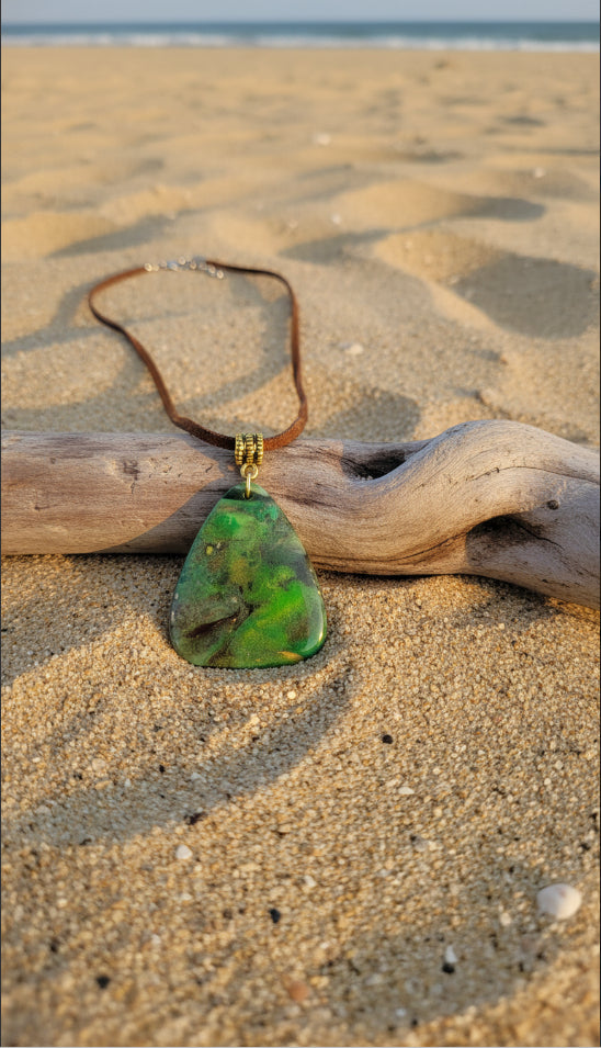 Soft triangle with emerald, moss, and deep forest colors Necklace