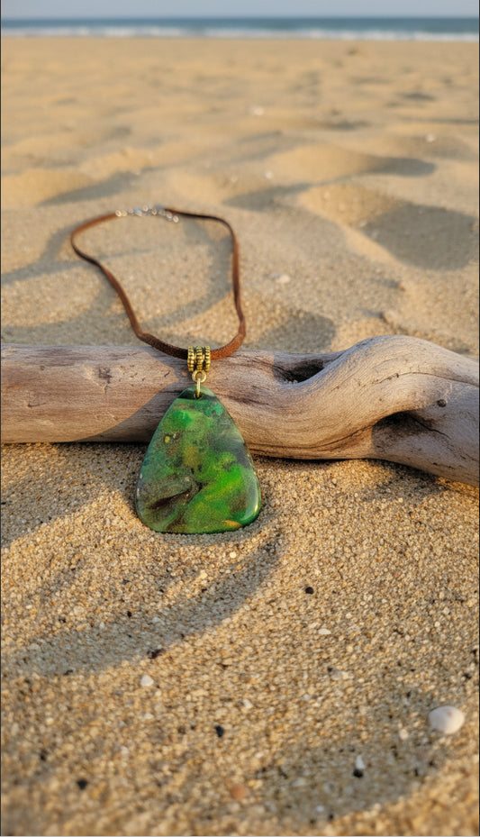 Soft triangle with emerald, moss, and deep forest colors Necklace