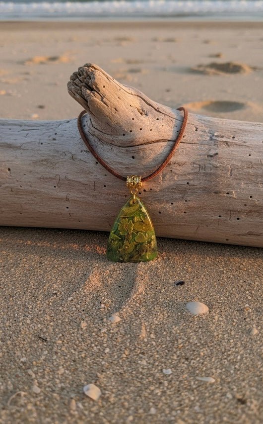 Deep moss, soft olive with warm touches of gold flowers Necklace