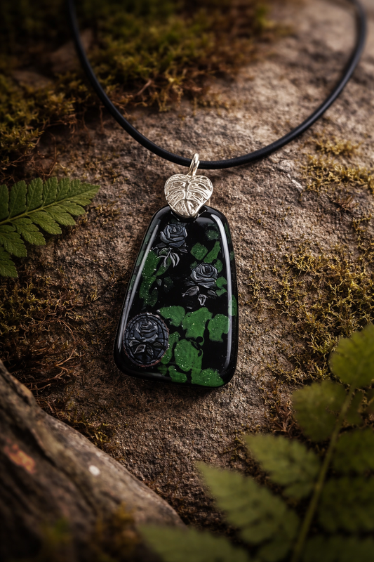 Deep green tones and quiet roses Necklace