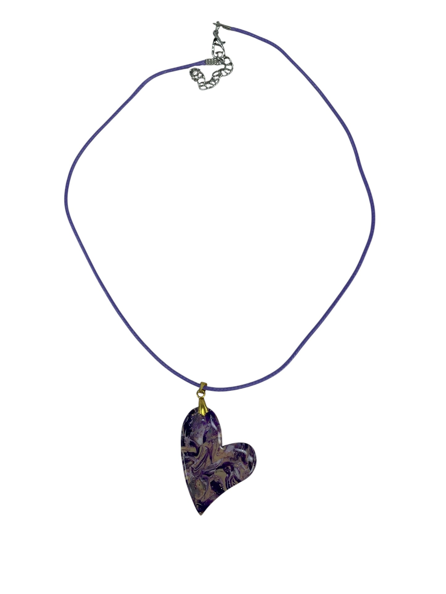 Heart-shaped DOUBLE-sided  in deep violet, lavender, smoky pearl Necklace