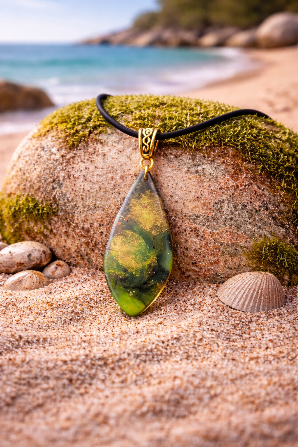Flowing tones of green, gold, and soft earthy neutrals Necklace