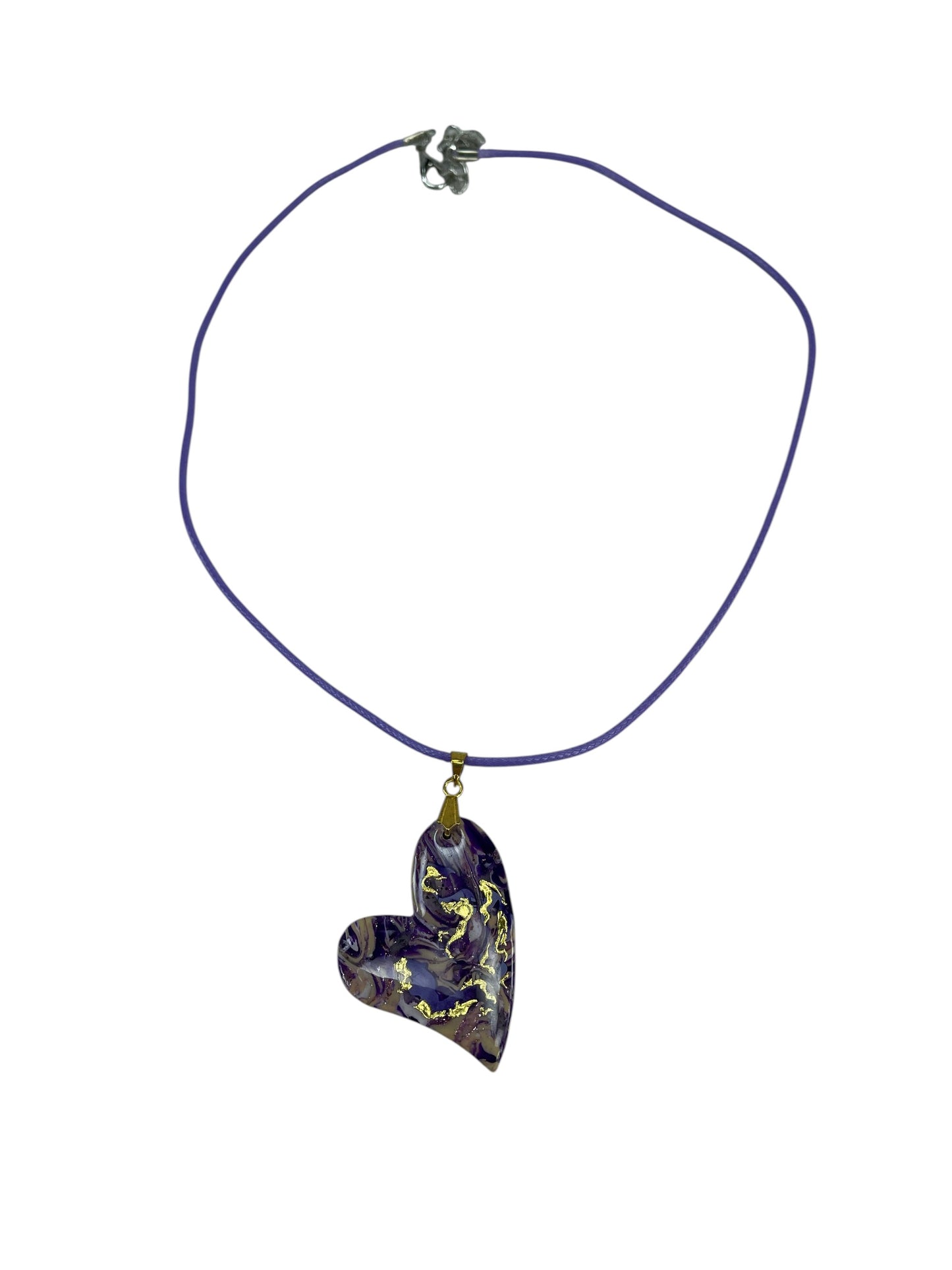 Heart-shaped DOUBLE-sided  in deep violet, lavender, smoky pearl Necklace