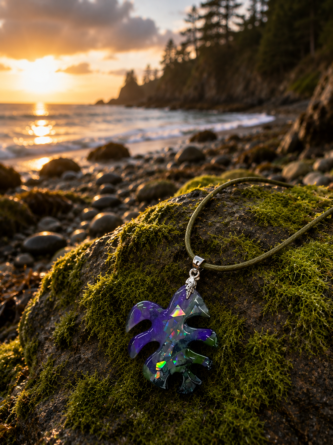 Rich shades of violet, midnight black, and deep forest green Necklace