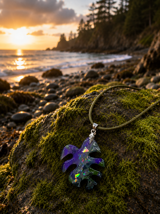 Rich shades of violet, midnight black, and deep forest green Necklace