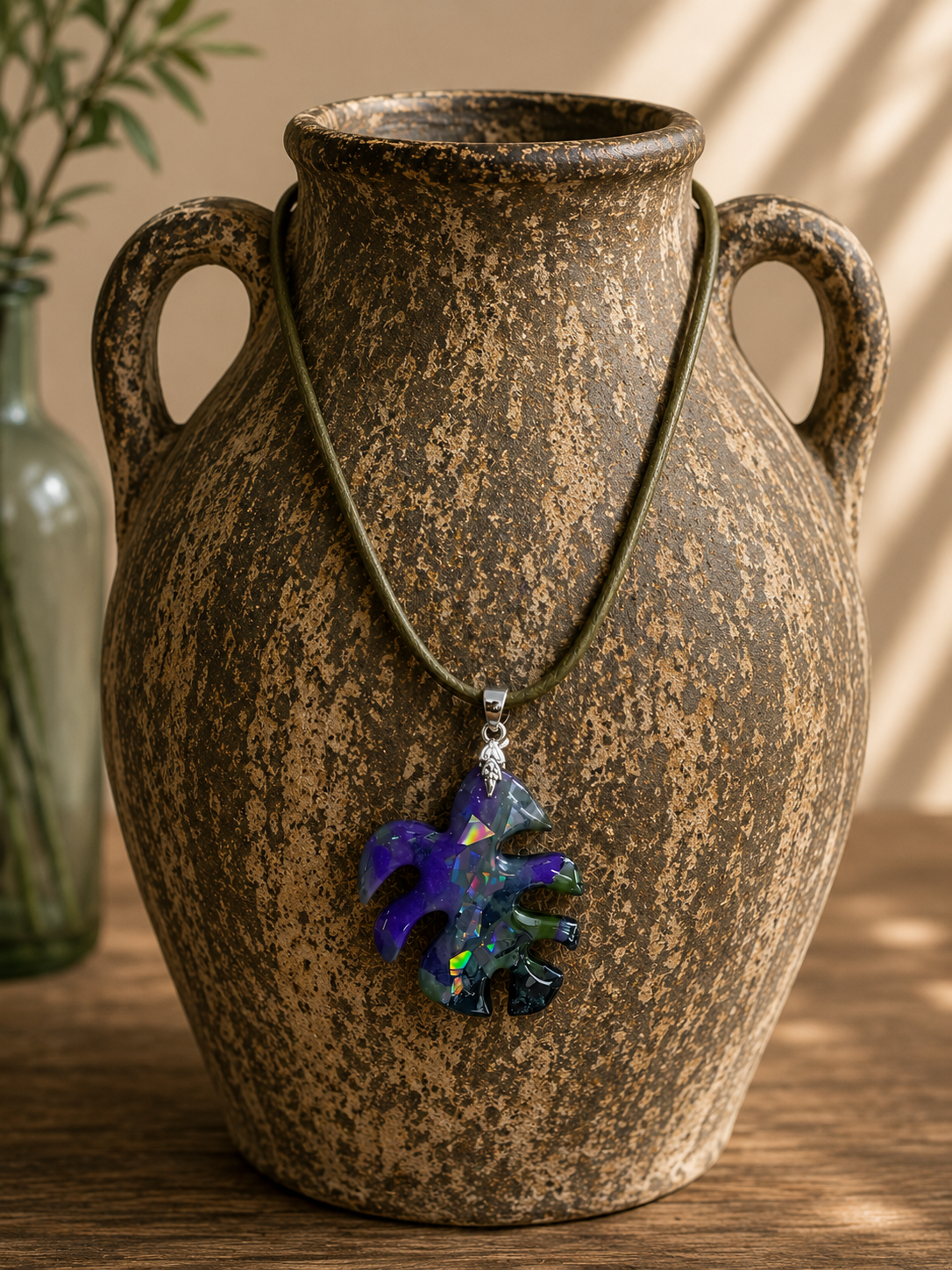 Rich shades of violet, midnight black, and deep forest green Necklace