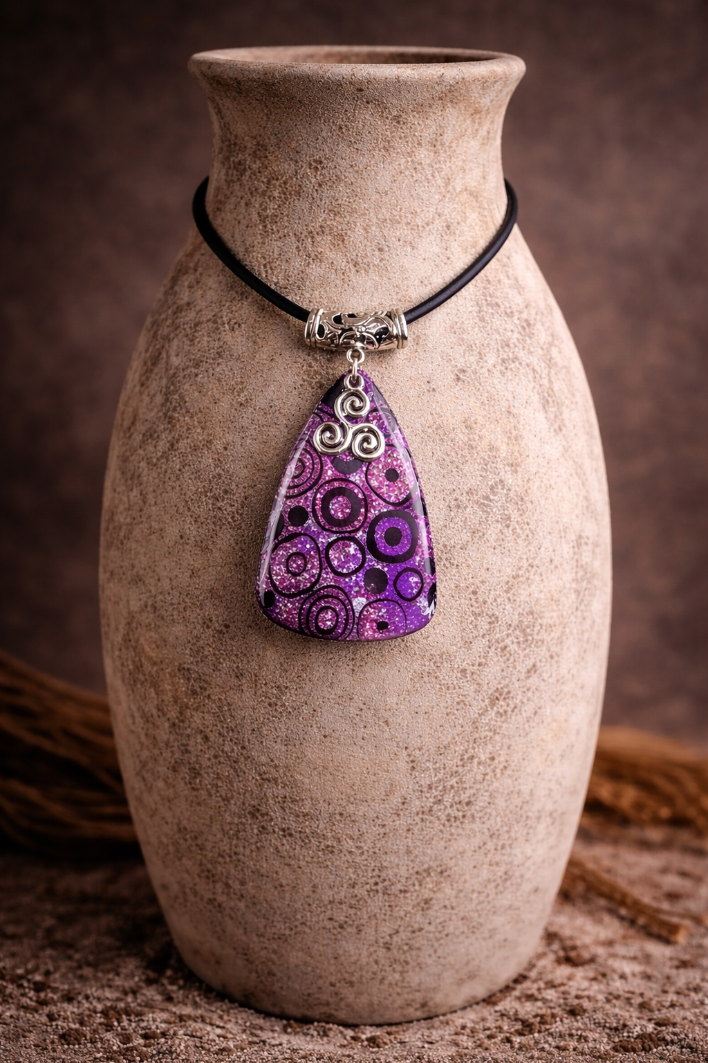 Pink and violet shimmer with modern pattern Necklace