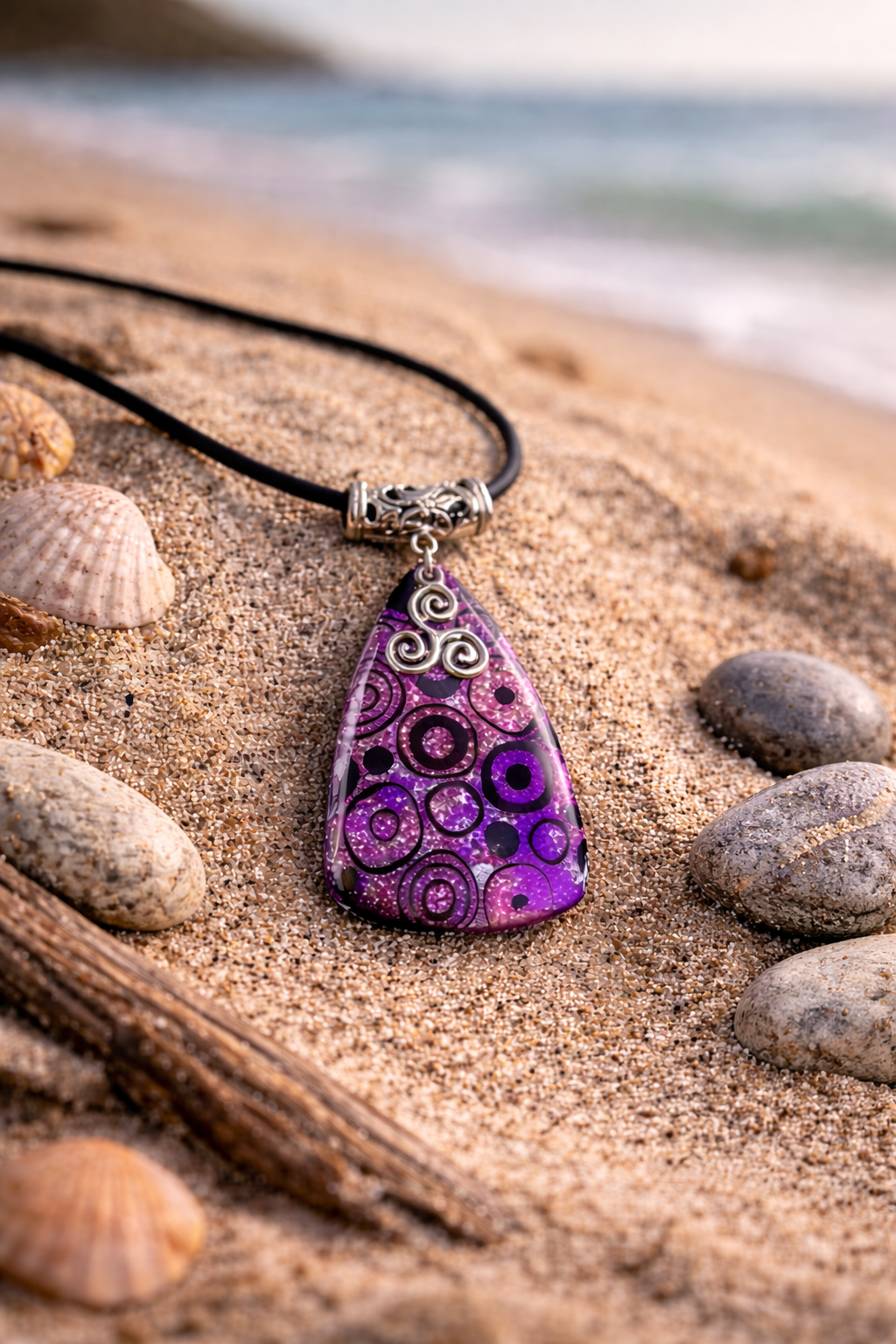 Pink and violet shimmer with modern pattern Necklace