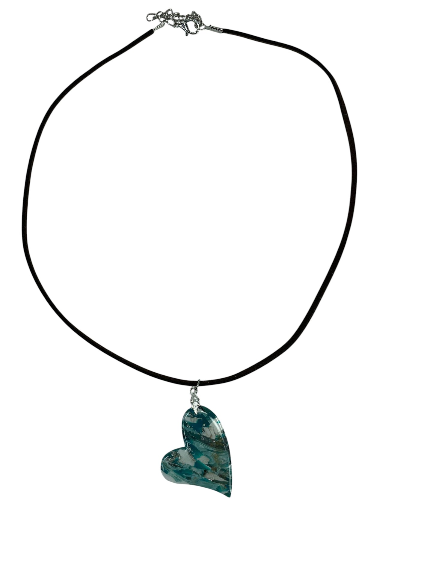 Heart-shaped DOUBLE-sided pendant with shades of turquoise, aqua, white Necklace