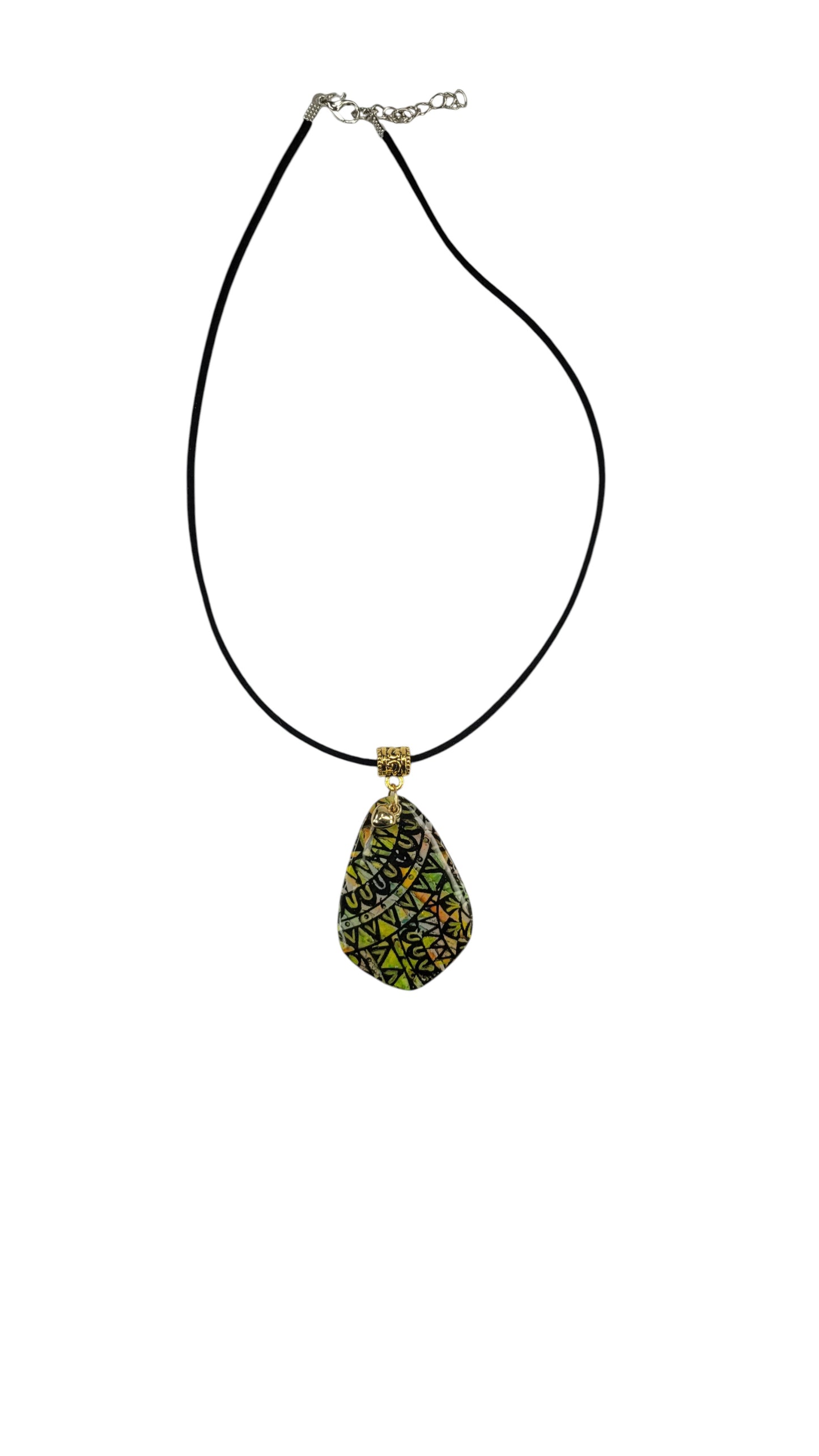 Green, gold and earthy orange tribal pattern Necklace and Earrings SET