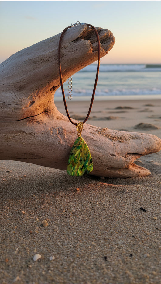 Vibrant shades of emerald, lime, and golden green Necklace