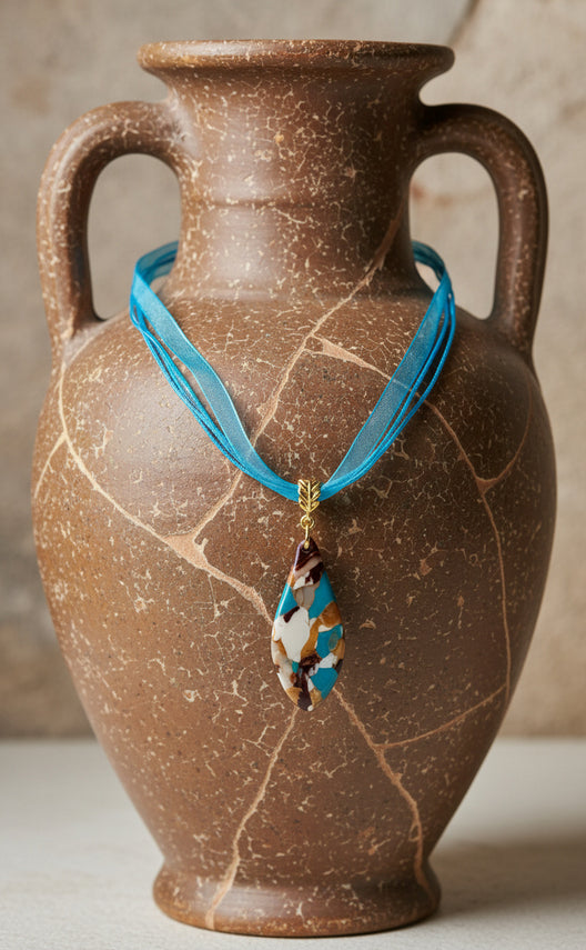 Mosaic of earthy tones DOUBLE sided Necklace