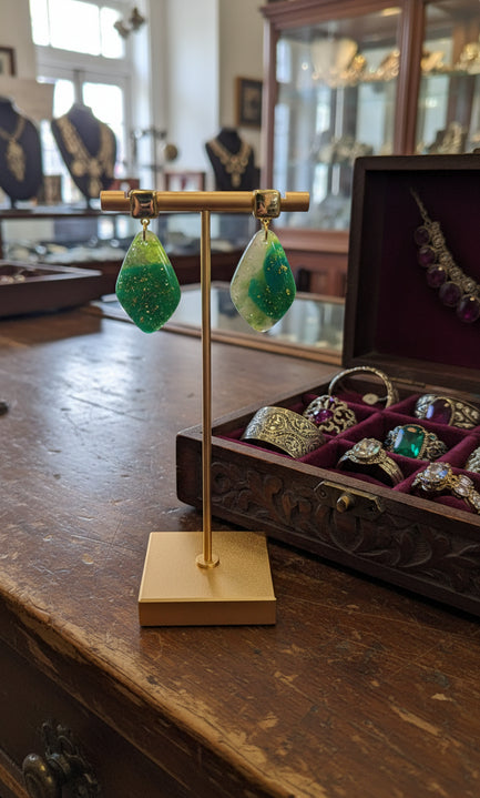 Softly shaped translucent greens and gold Earrings on golden posts