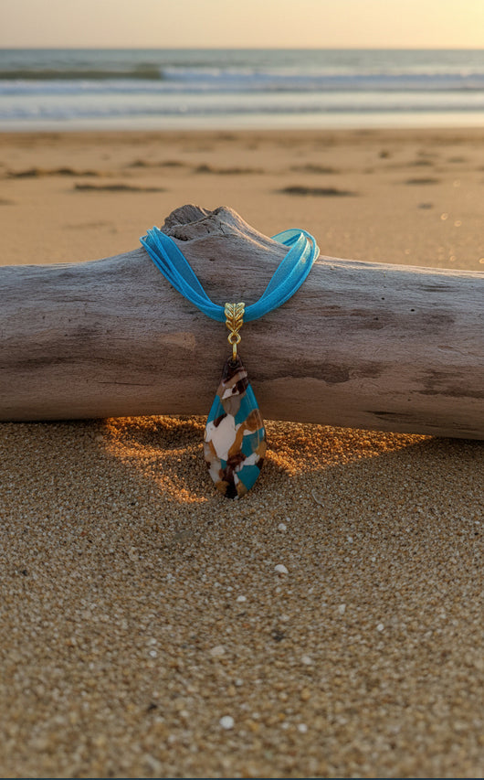 Mosaic of earthy tones DOUBLE sided Necklace