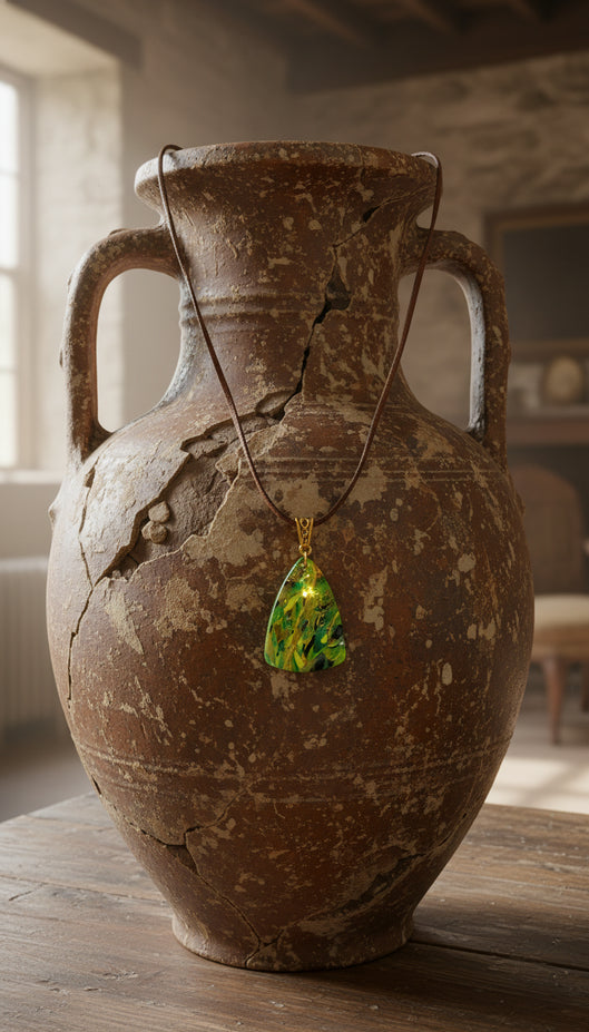 Vibrant shades of emerald, lime, and golden green Necklace