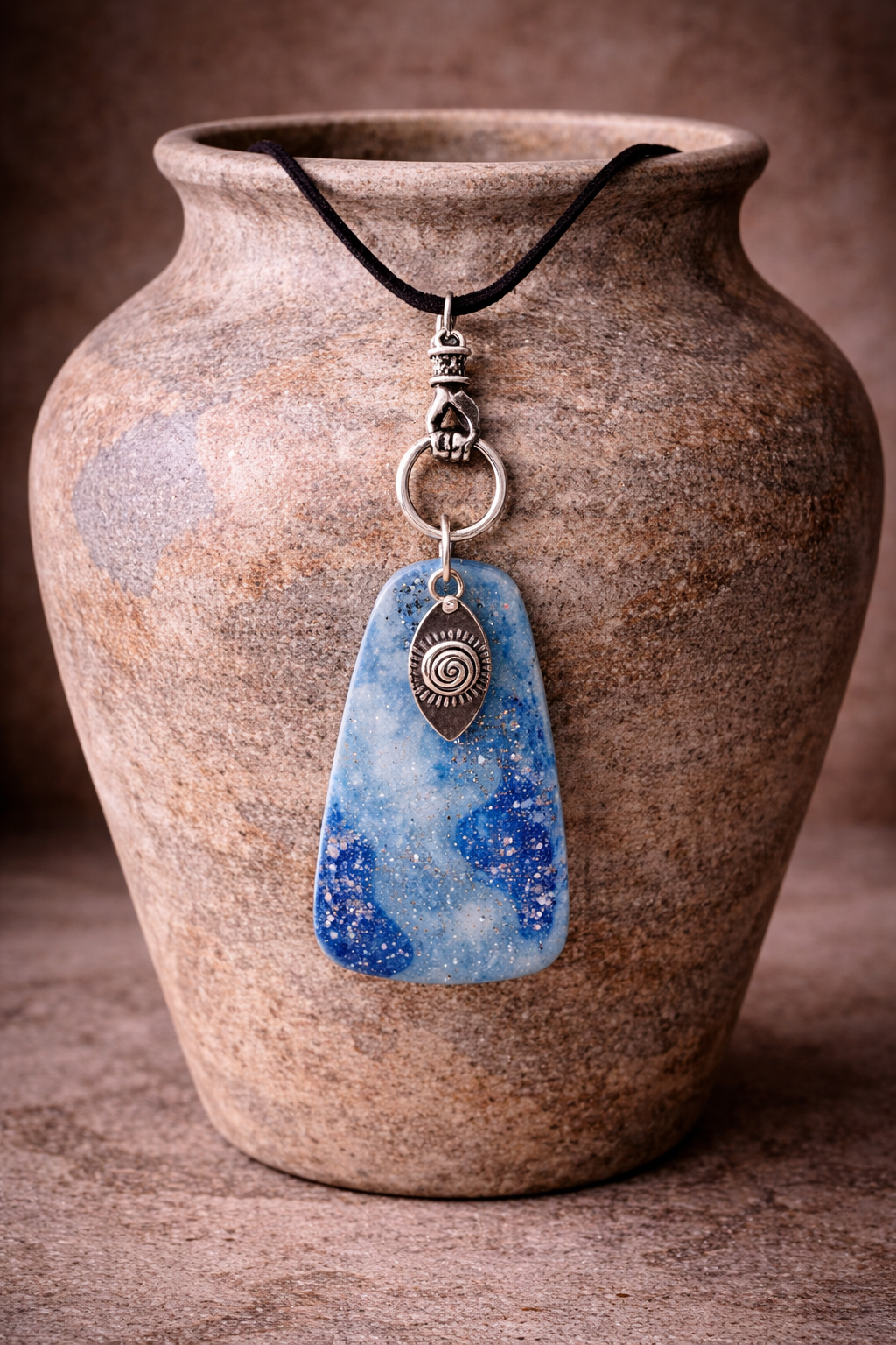 Blue and white pendant on unique bail Necklace