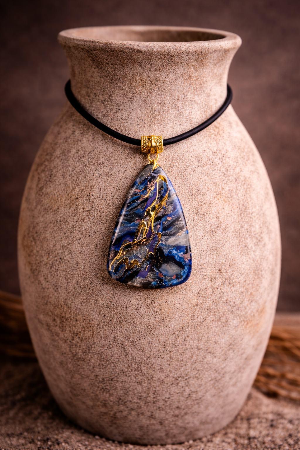 Layers of deep blue, slate, and soft metallic Necklace