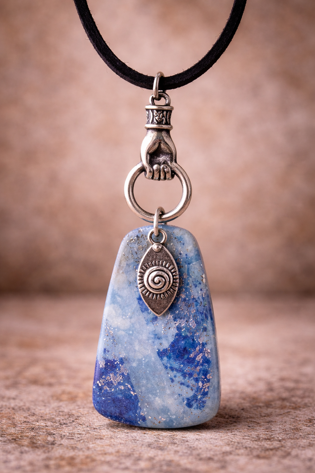 Blue and white pendant on unique bail Necklace