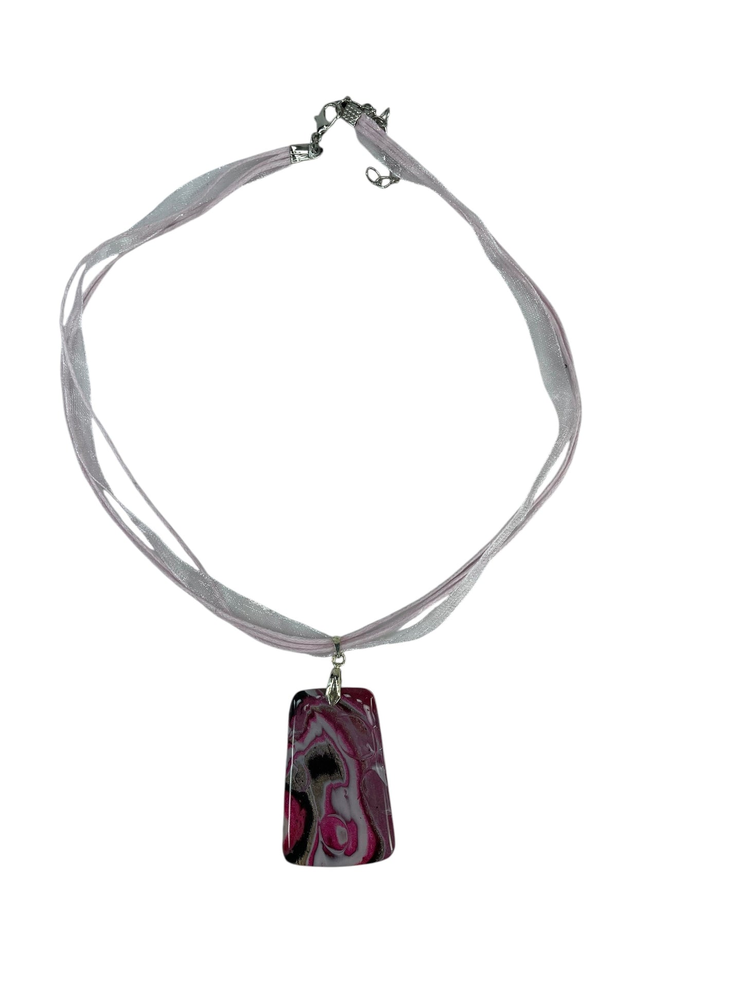 Flowing marbled layers of raspberry pink, soft blush and smoky charcoal Necklace