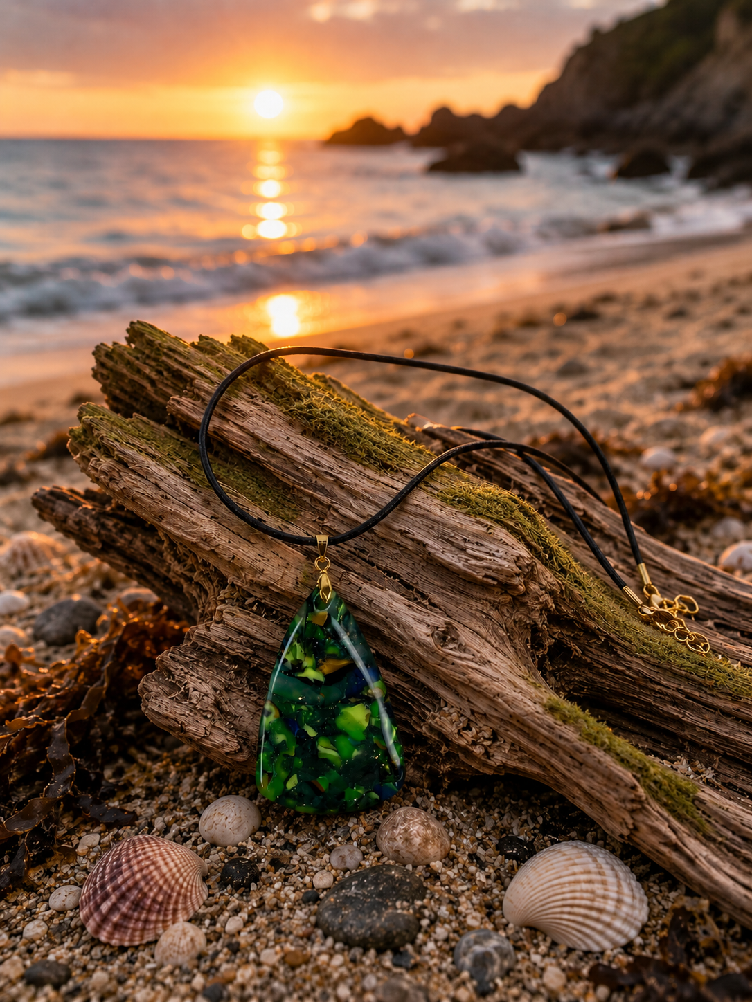 Deep forest with emerald green, moss, jade and blue Necklace