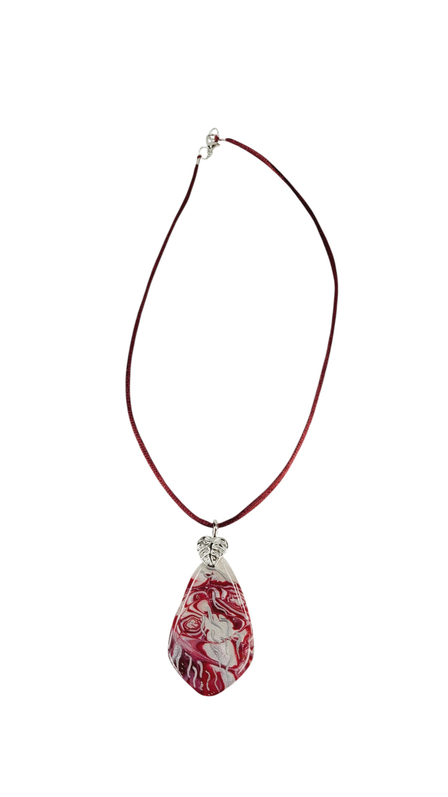 Rich crimson swirls with soft ivory and hints of silvery light Necklace