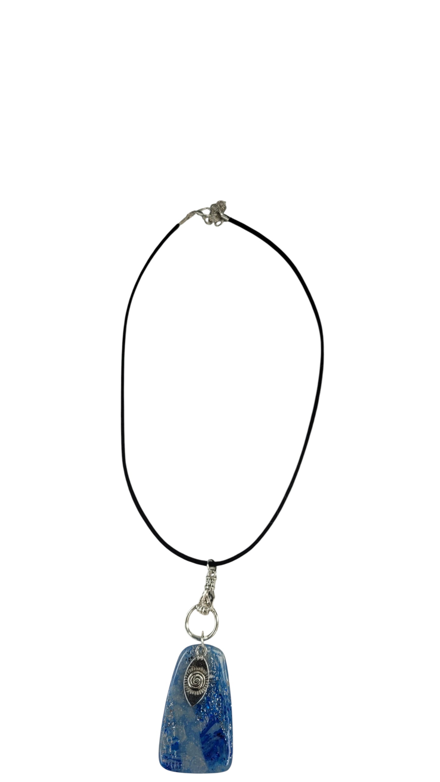 Blue and white pendant on unique bail Necklace