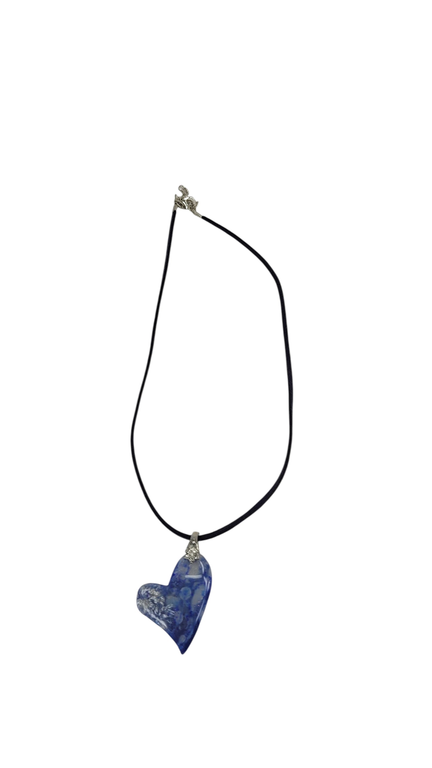 Domed deep and gentle blue swirl through the heart-shaped Necklace