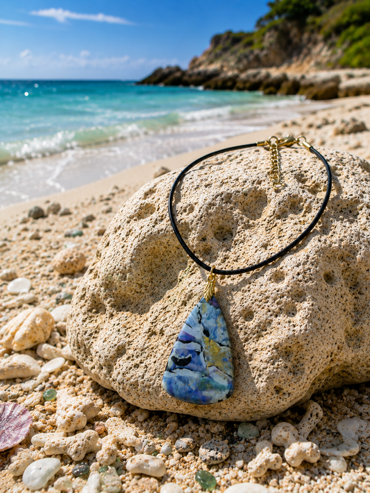 Graceful triangular pendant, marbled shades of icy blue, misty gray, soft lavender Necklace