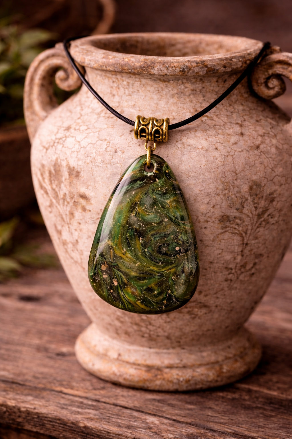 Deep green, moss, and dark undertones with patches of translucency Necklace