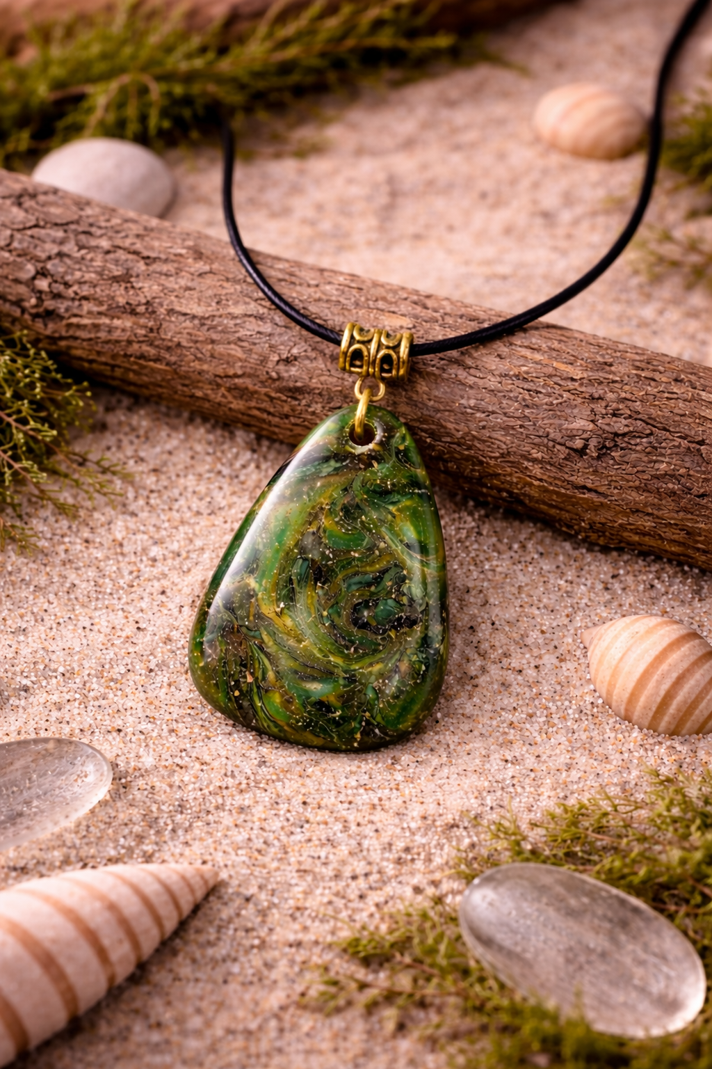 Deep green, moss, and dark undertones with patches of translucency Necklace