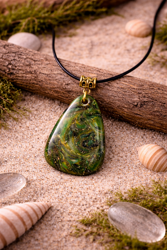Deep green, moss, and dark undertones with patches of translucency Necklace