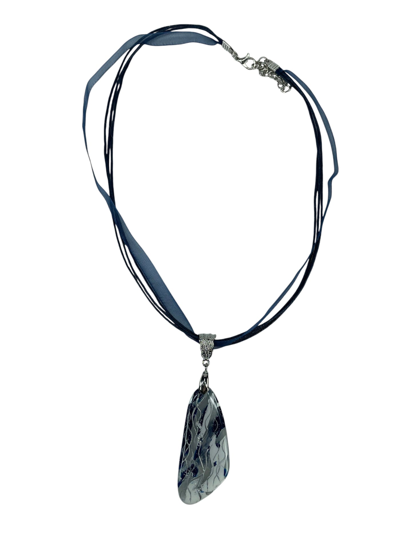 Flowing navy, silver, and smoky pearl DOUBLE-sided Necklace