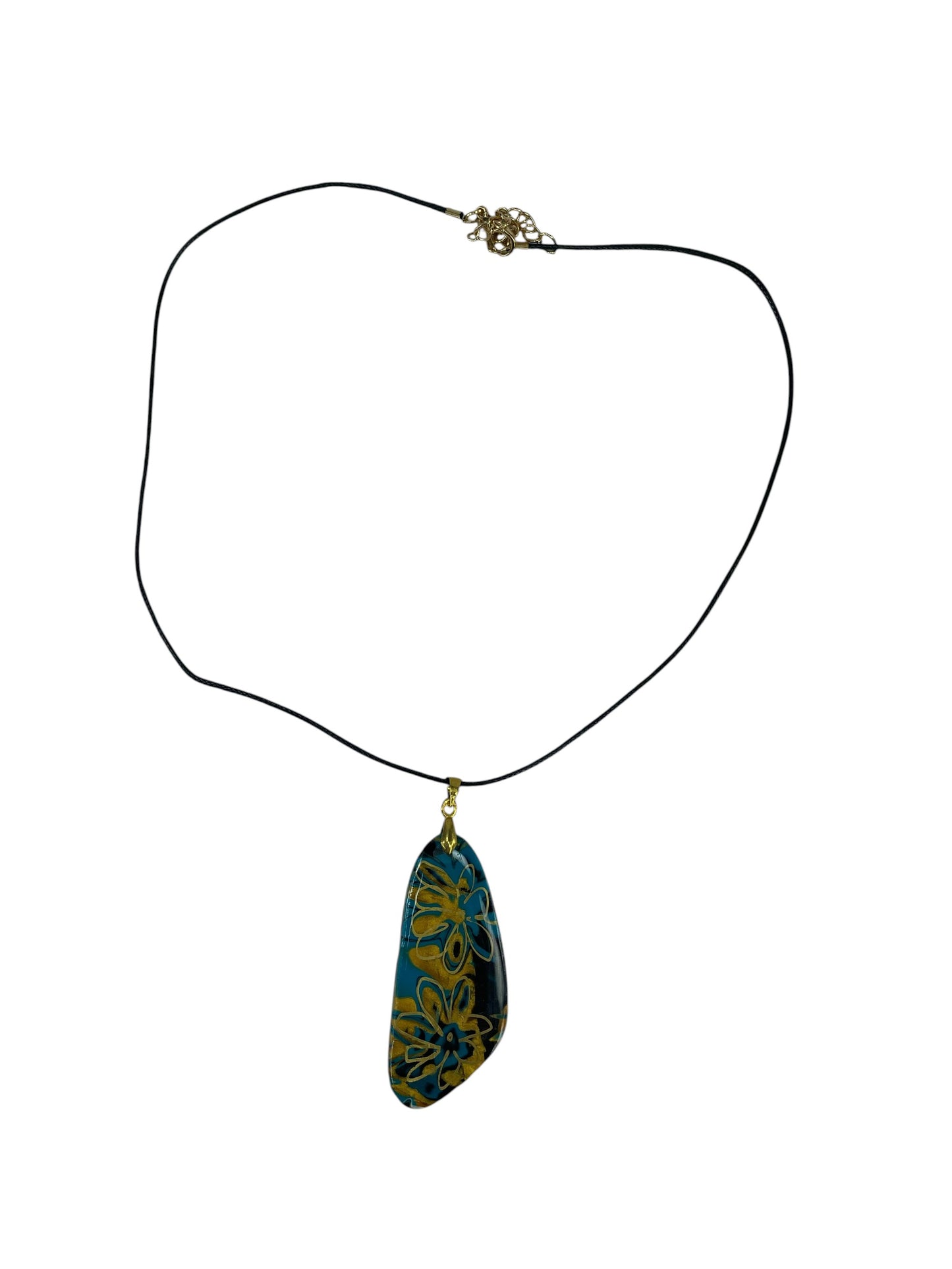 Bold floral-inspired patterns in turquoise blue and warm golden Necklace