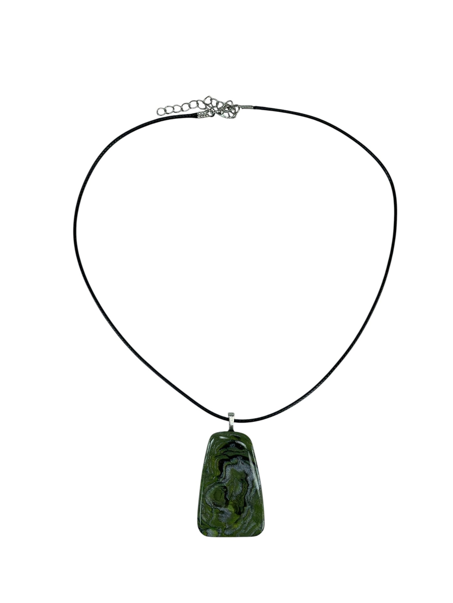 Swirling olive, moss, charcoal, and shimmering silver Necklace