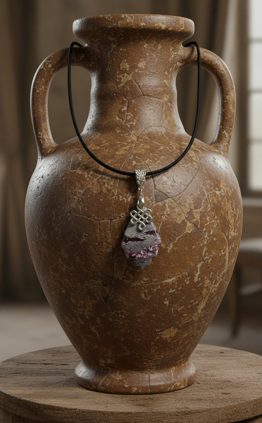 Soft layers of grey, white and streaks of burgundy with charm Necklace
