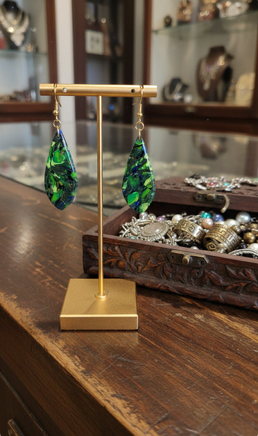 Leaf-like lime green and deep forest drop Earrings