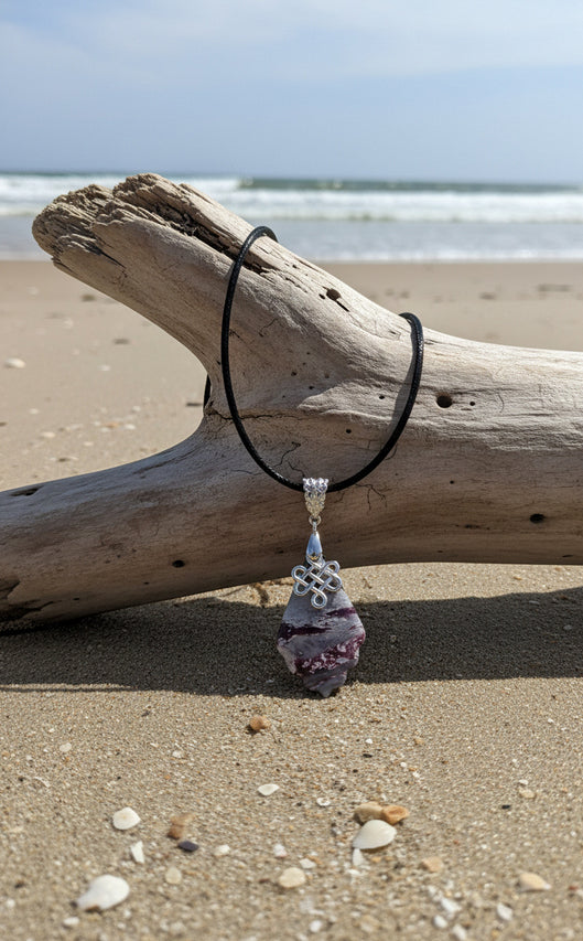 Soft layers of grey, white and streaks of burgundy with charm Necklace