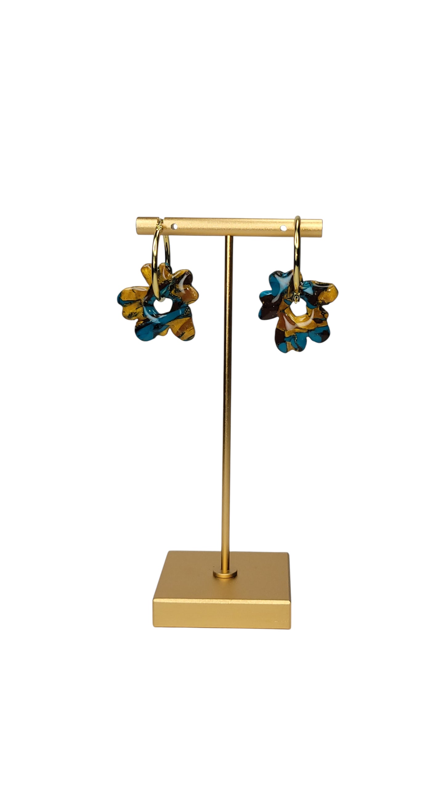 Gold and blue ruffled blooms Earrings