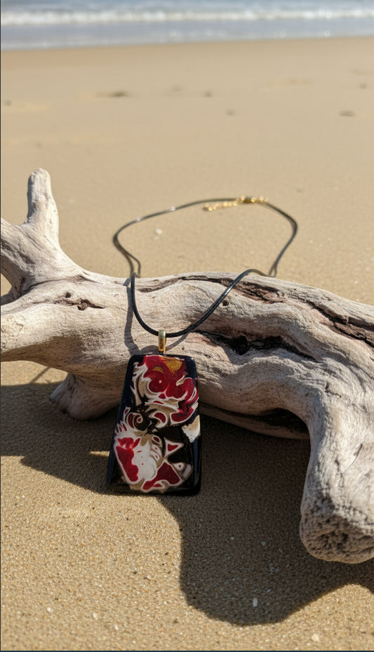 Bold and expressive colors on black background Necklace
