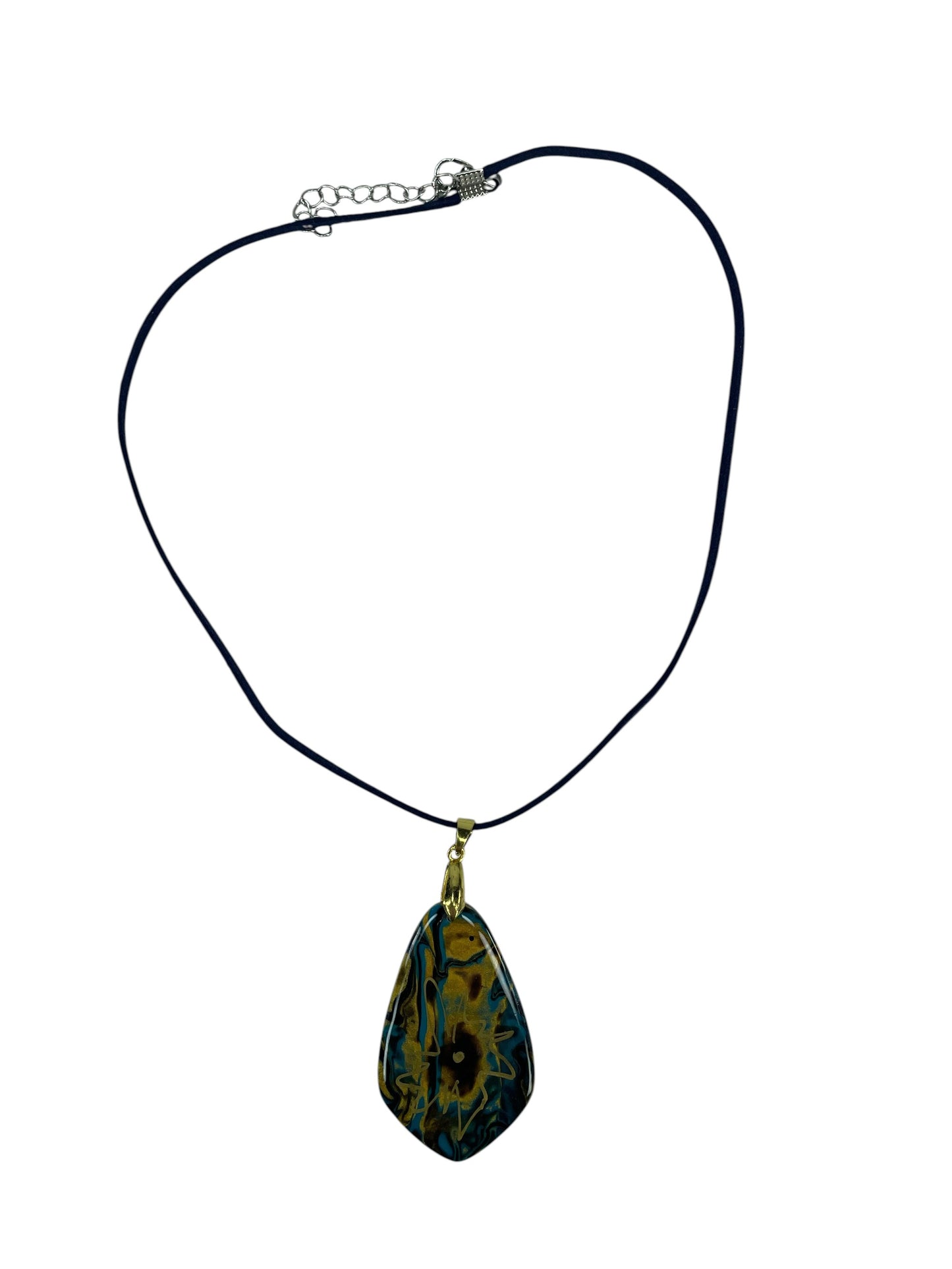 Striking teardrop with abstract flower or glowing sunburst Necklace