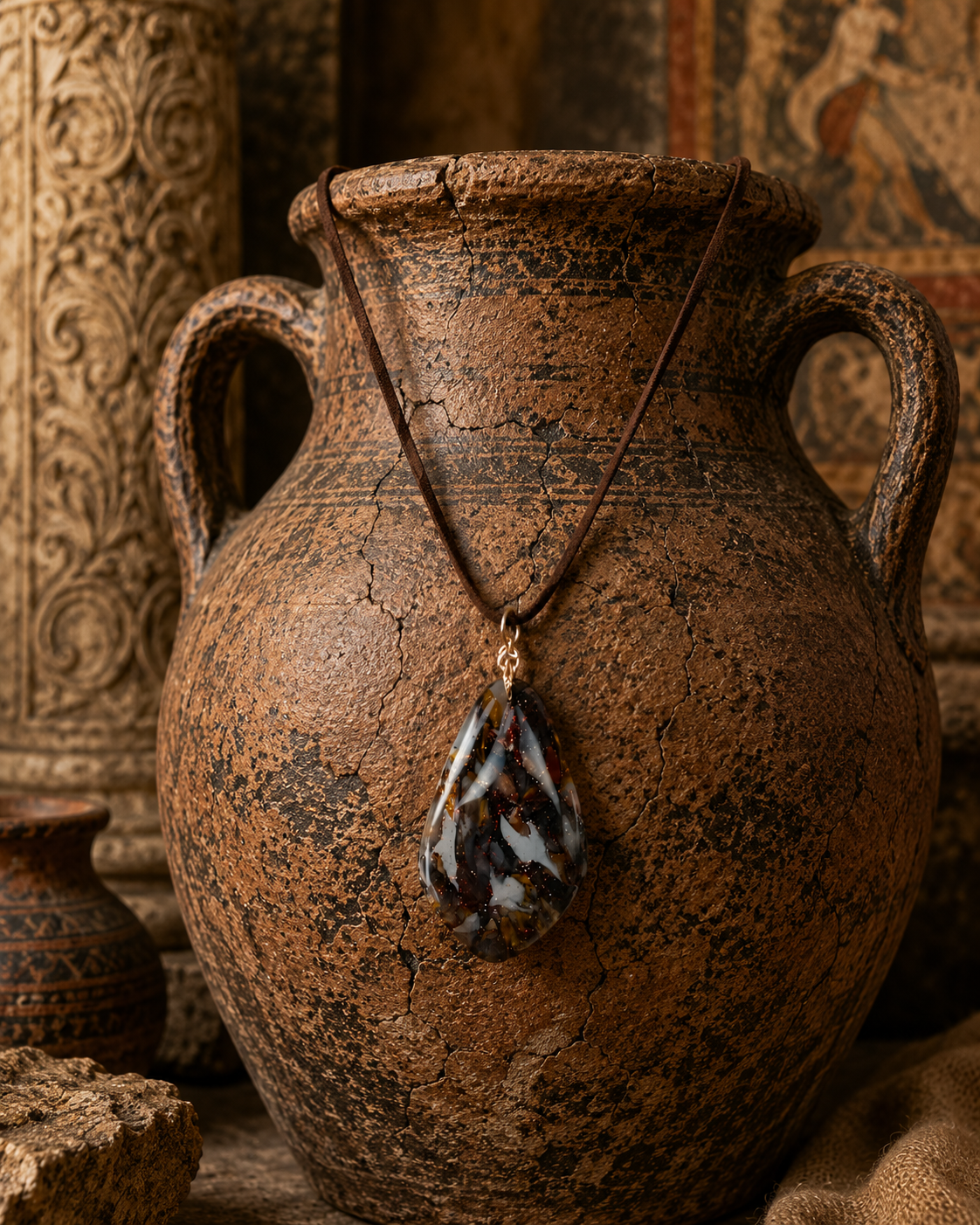 Warm brown, smoky black, and soft ivory tones Necklace