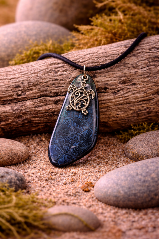 Ocean-like blues with silver turtle charm Necklace