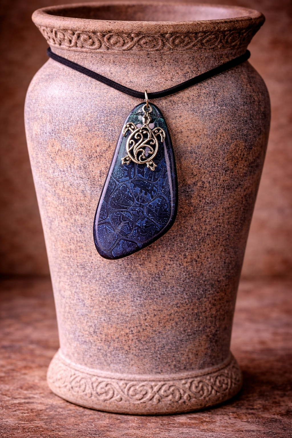 Ocean-like blues with silver turtle charm Necklace