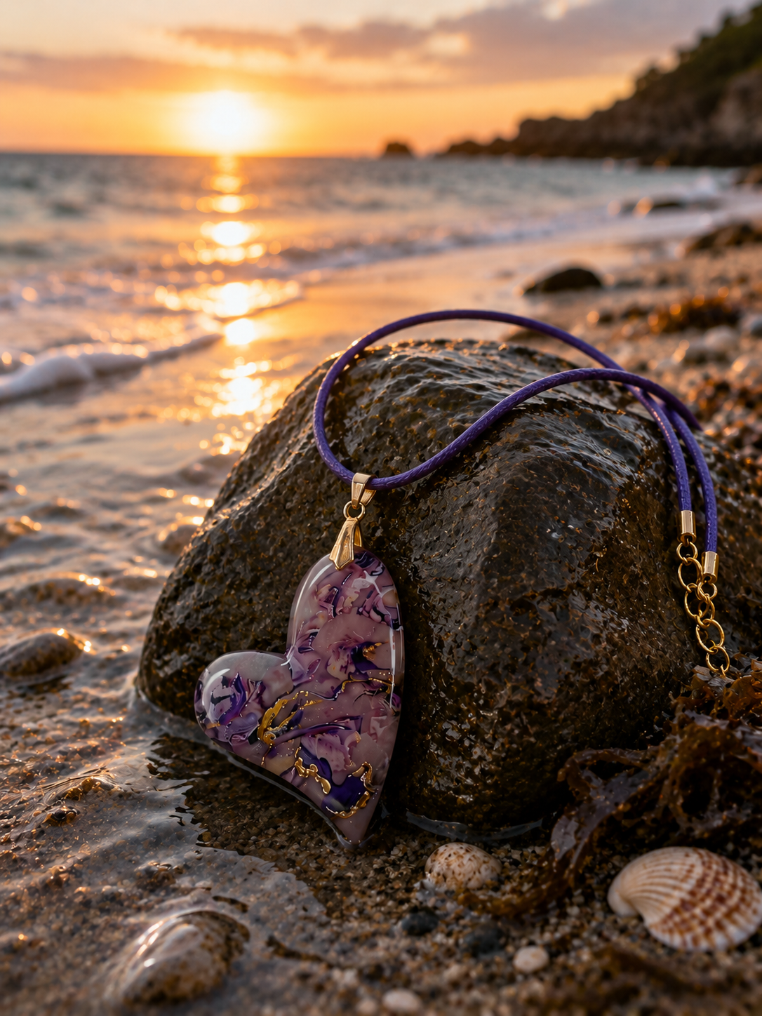 Heart-shaped with lavender, violet, smoky pearl, and deep plum Necklace