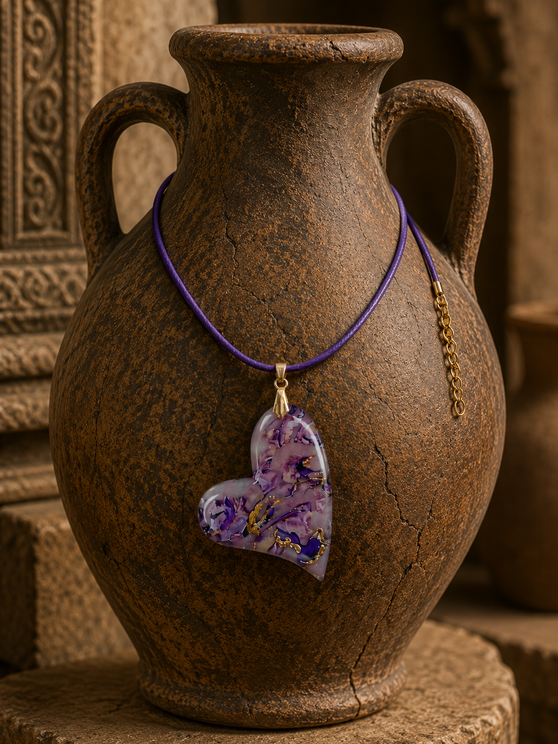 Heart-shaped with lavender, violet, smoky pearl, and deep plum Necklace