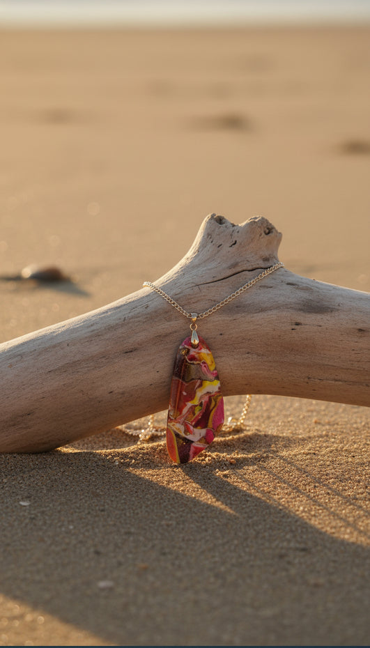 Streaks of crimson, coral, and golden yellow Necklace