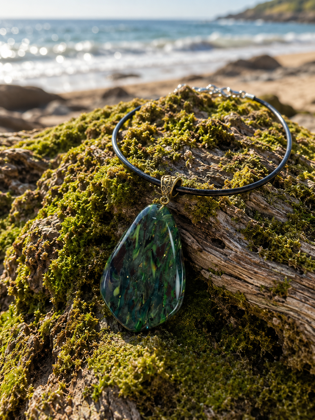 Dark green forest-inspired pendant Necklace