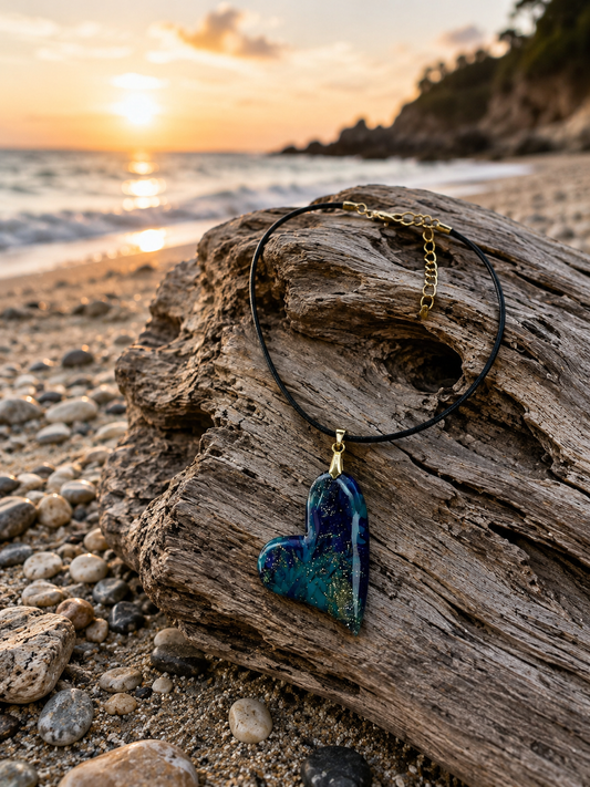 Heart pendant with  shimmering cosmic flecks Necklace