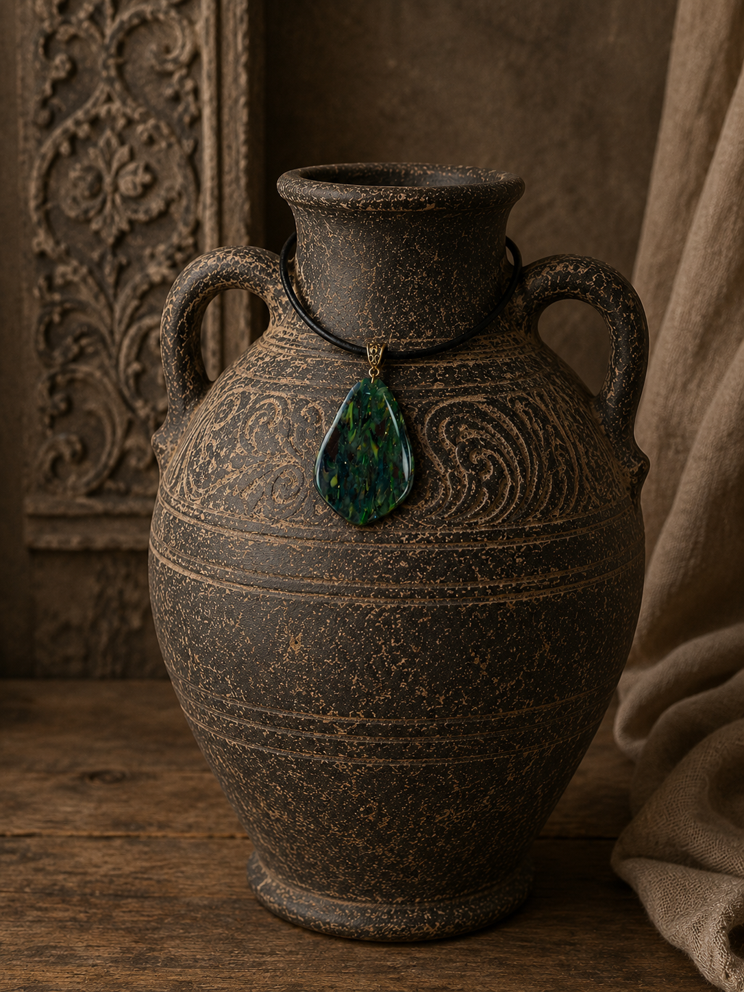 Dark green forest-inspired pendant Necklace