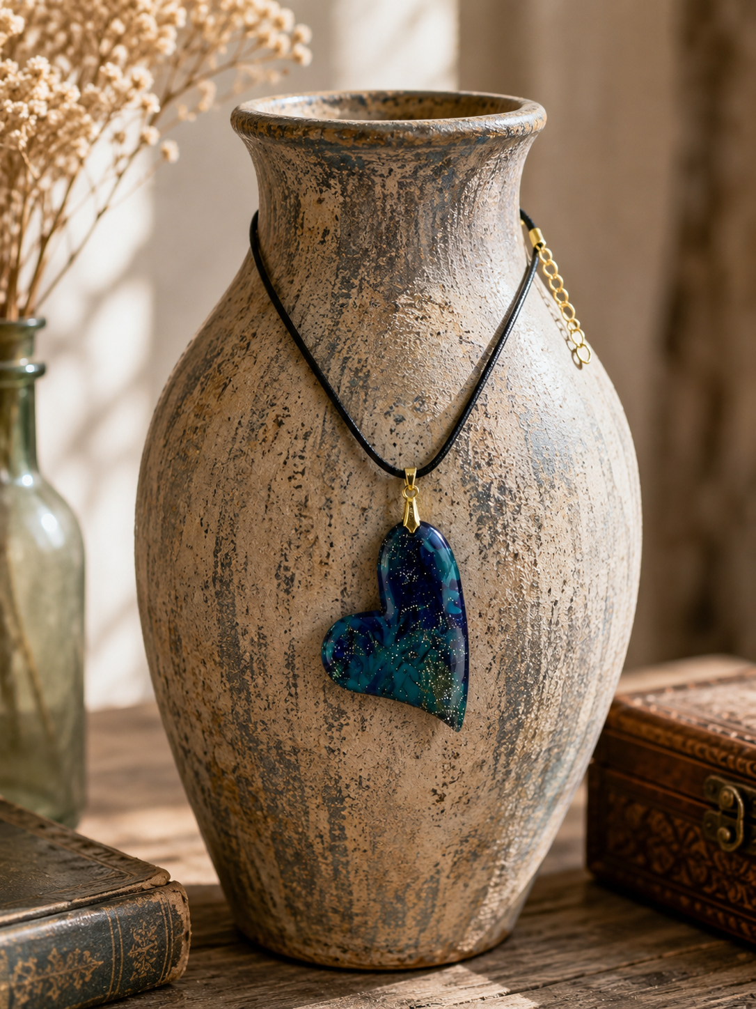 Heart pendant with  shimmering cosmic flecks Necklace